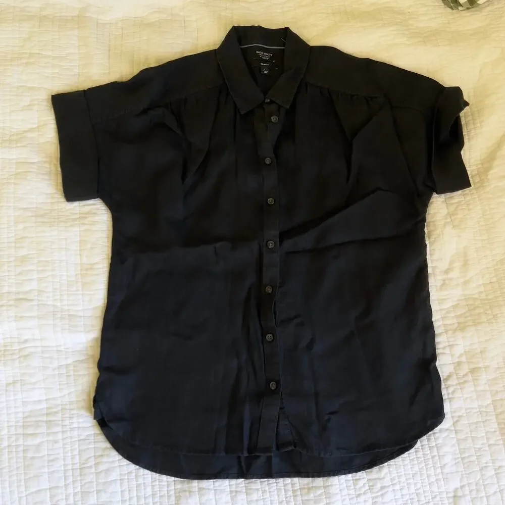 J.Crew Baird McNutt Irish Linen Black Blouse Women's Small Oversized